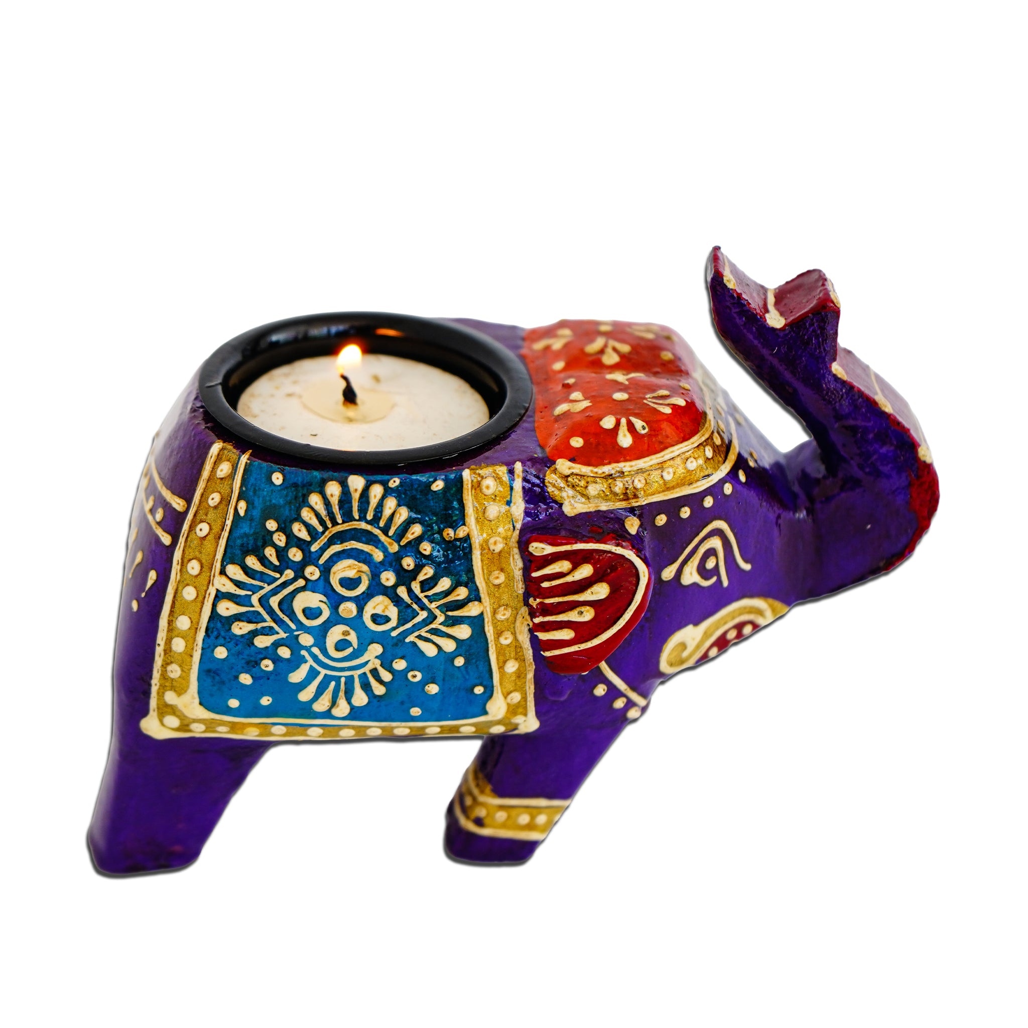 Elephant Candle Holder Indian Art Inspired Home Decor-Violet